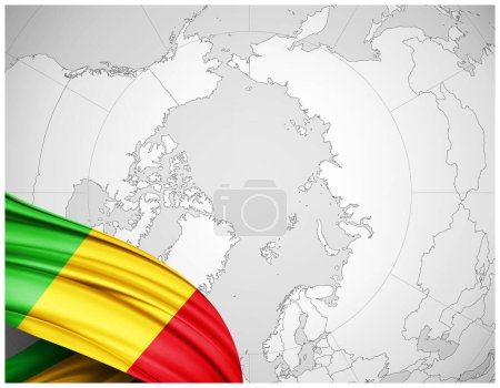 Photo for Mali flag of silk with world map background-3D illustration - Royalty Free Image
