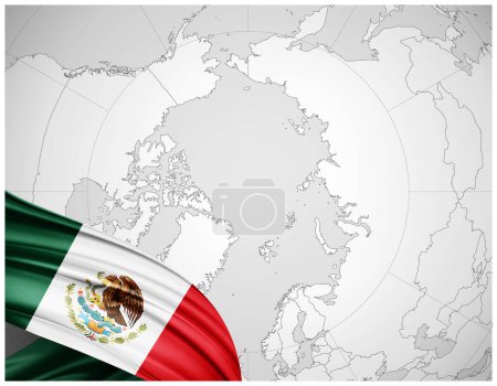 Foto de Bandera de México de seda con mapa del mundo fondo-3D ilustración - Imagen libre de derechos