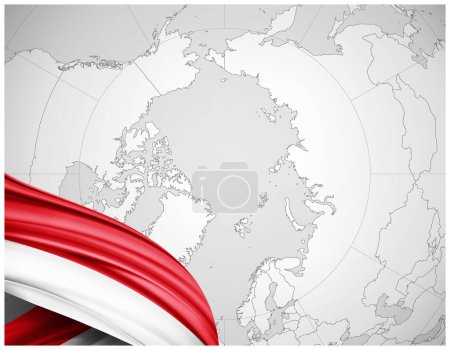 Photo for Monaco flag of silk with world map background-3D illustration - Royalty Free Image