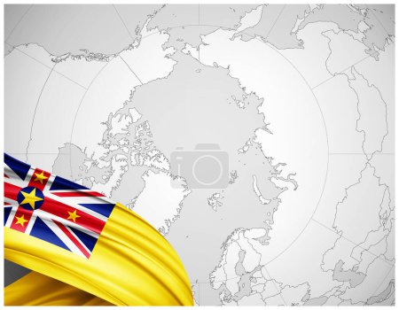 Photo for Niue flag of silk with world map background-3D illustration - Royalty Free Image
