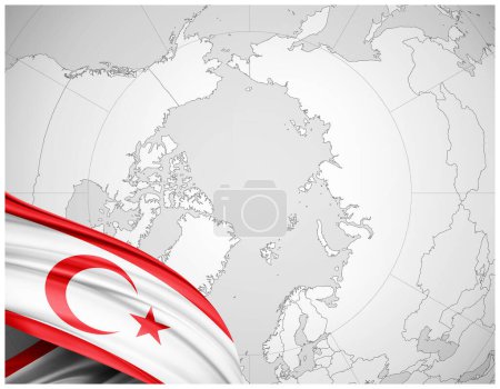 Photo for Northern Cyprus flag of silk with world map background-3D illustration - Royalty Free Image