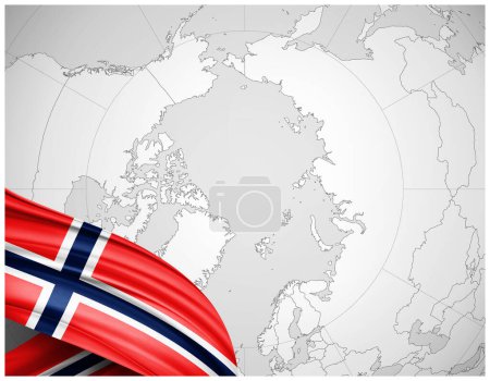 Téléchargez les photos : Drapeau de la Norvège en soie avec fond de carte du monde illustration 3D - en image libre de droit