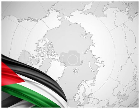 Téléchargez les photos : Palestine drapeau de soie avec carte du monde fond-illustration 3D - en image libre de droit