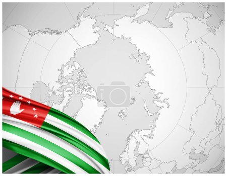 Téléchargez les photos : République d'Abkhazie drapeau de soie avec fond de carte du monde-illustration 3D - en image libre de droit