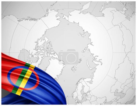 Photo for Sami ethnic flag, Lapland with world map background-3D illustration - Royalty Free Image