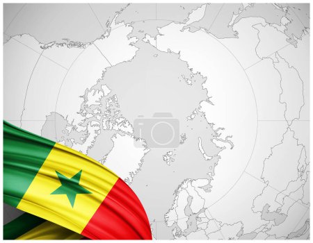 Téléchargez les photos : Sénégal drapeau de soie avec fond de carte du monde-illustration 3D - en image libre de droit