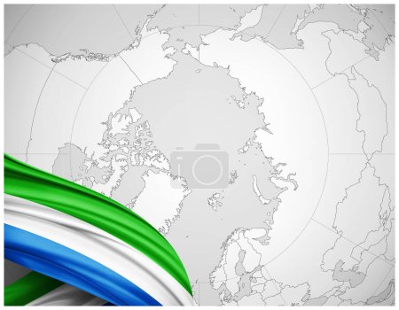 Foto de Bandera de Sierra Leona de seda con mapa del mundo fondo-3D ilustración - Imagen libre de derechos