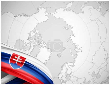 Photo for Slovakia flag of silk with world map background-3D illustration - Royalty Free Image