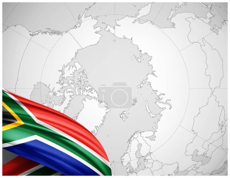 Téléchargez les photos : Afrique du Sud drapeau de soie avec fond de carte du monde-illustration 3D - en image libre de droit