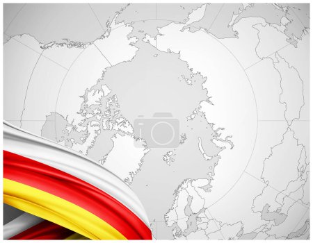 Téléchargez les photos : Ossétie du Sud drapeau de soie avec carte du monde fond-illustration 3D - en image libre de droit