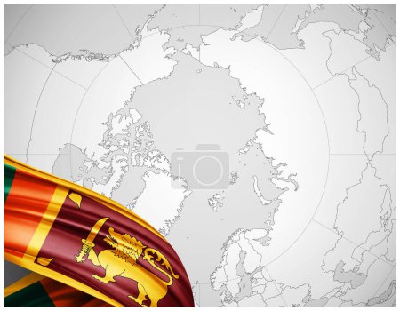 Téléchargez les photos : Drapeau Sri Lanka en soie avec fond de carte du monde illustration 3D - en image libre de droit