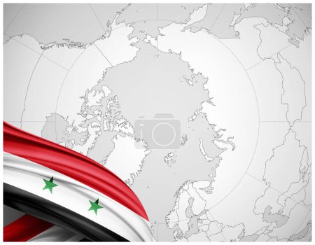 Téléchargez les photos : Syrie drapeau de soie avec fond de carte du monde-illustration 3D - en image libre de droit