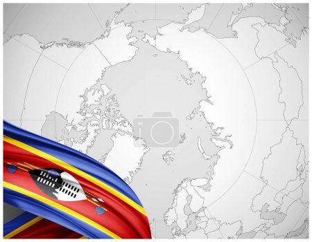 Foto de Bandera de Suazilandia de seda con mapa del mundo de fondo-3D ilustración - Imagen libre de derechos