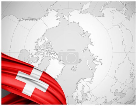 Foto de Suiza Bandera de seda con mapa mundial fondo-3D ilustración - Imagen libre de derechos