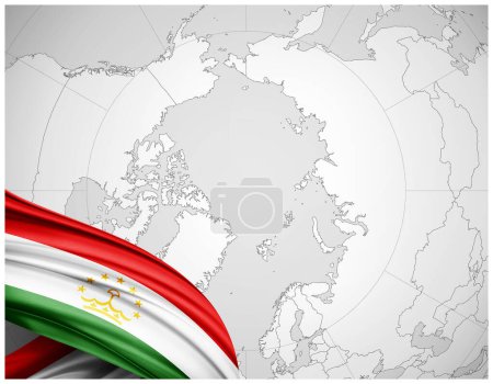 Photo for Tajikistan flag of silk with world map background-3D illustration - Royalty Free Image