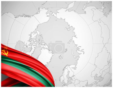 Photo for Transnistria flag of silk with world map background-3D illustration - Royalty Free Image