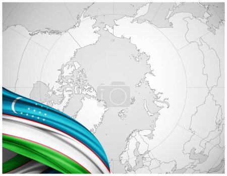 Téléchargez les photos : Ouzbékistan drapeau de soie avec carte du monde fond-illustration 3D - en image libre de droit