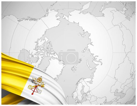 Foto de Bandera del Vaticano de seda con mapa del mundo fondo-3D ilustración - Imagen libre de derechos