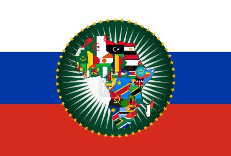 Téléchargez les photos : Drapeau de Russie avec carte et drapeaux du monde africain illustration 3D - en image libre de droit