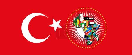 Foto de Bandera de Turquía con mapa y banderas del Mundo Africano - Ilustración 3D - Imagen libre de derechos