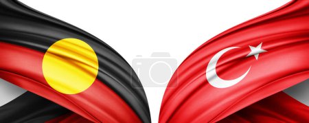 Téléchargez les photos : Illustration 3D. Drapeau Turquie et Australie aborigène drapeau de soie - en image libre de droit