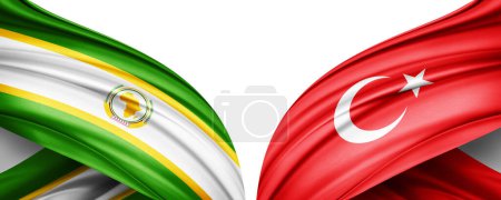 Photo for 3D illustration.  Turkey flag and African Union  flag of silk - Royalty Free Image