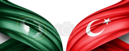 Téléchargez les photos : Illustration 3D. Drapeau de Turquie et drapeau de soie de l'Union africaine - en image libre de droit