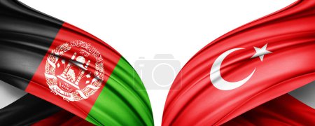 Téléchargez les photos : Illustration 3D. Drapeau Turquie et drapeau Afghanistan de soie - en image libre de droit
