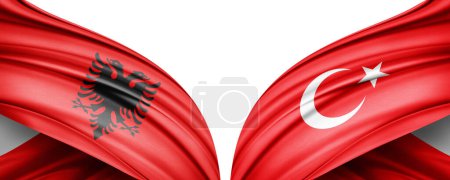 Téléchargez les photos : Illustration 3D. Drapeau Turquie et Albanie drapeau de soie - en image libre de droit
