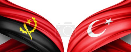 Téléchargez les photos : Illustration 3D. Drapeau de Turquie et drapeau angolais de soie - en image libre de droit