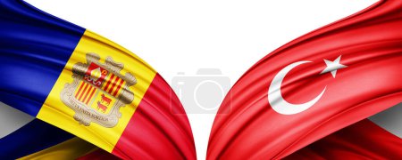 Téléchargez les photos : Illustration 3D. Drapeau Turquie et drapeau Andorre de soie - en image libre de droit