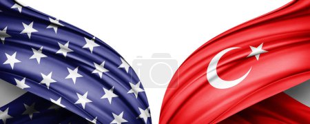Foto de Ilustración 3D. Bandera de Turquía y bandera de EE.UU. de seda - Imagen libre de derechos