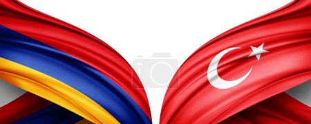 Foto de Ilustración 3D. Bandera de Turquía y bandera de Armenia de seda - Imagen libre de derechos