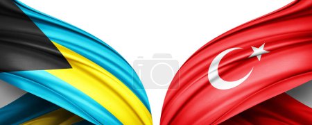 Téléchargez les photos : Illustration 3D. Drapeau Turquie et Bahamas drapeau de soie - en image libre de droit