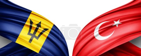 Téléchargez les photos : Illustration 3D. Drapeau de Turquie et drapeau de soie de la Barbade - en image libre de droit