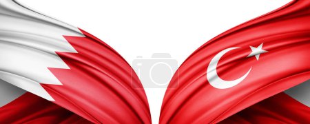 Foto de Ilustración 3D. Bandera de Turquía y Bandera de Bahréin de seda - Imagen libre de derechos