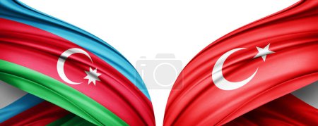 Téléchargez les photos : Illustration 3D. Drapeau Turquie et drapeau azerbaïdjanais de soie - en image libre de droit