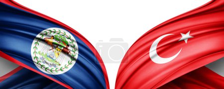 Téléchargez les photos : Illustration 3D. Drapeau de Turquie et drapeau de soie du Belize - en image libre de droit