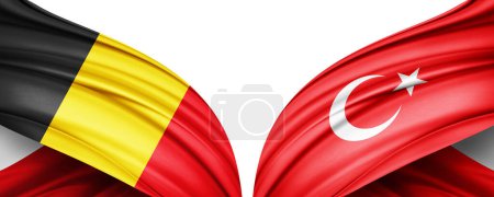 Photo for 3D illustration.  Turkey flag and Belgium  flag of silk - Royalty Free Image