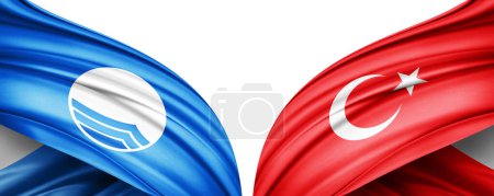 Téléchargez les photos : Illustration 3D. Drapeau de Turquie et drapeau bleu de soie - en image libre de droit