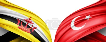 Téléchargez les photos : Illustration 3D. Drapeau de la Turquie et drapeau Brunei de soie - en image libre de droit