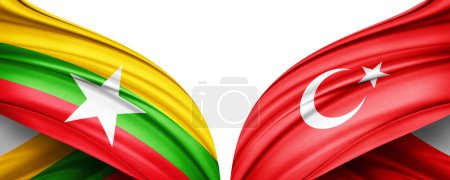 Foto de Ilustración 3D. Bandera de Turquía y bandera de Birmania de seda - Imagen libre de derechos