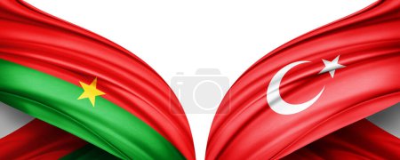 Téléchargez les photos : Illustration 3D. Drapeau Turquie et drapeau Burkina de soie - en image libre de droit