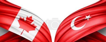 Téléchargez les photos : Illustration 3D. Drapeau de Turquie et drapeau de soie du Canada - en image libre de droit