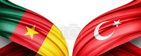 Foto de Ilustración 3D. Bandera de Turquía y Bandera de Camerún de seda - Imagen libre de derechos