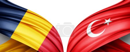 Téléchargez les photos : Illustration 3D. Drapeau de Turquie et drapeau tchadien de soie - en image libre de droit