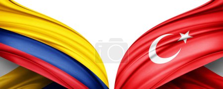 Téléchargez les photos : Illustration 3D. Drapeau Turquie et drapeau Colombie de soie - en image libre de droit