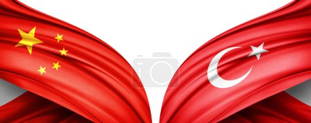 Téléchargez les photos : Illustration 3D. Drapeau de Turquie et drapeau de Chine de soie - en image libre de droit