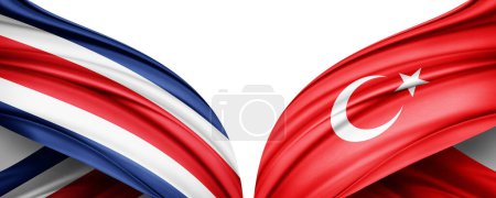 Photo for 3D illustration.  Turkey flag and Costa Rica  flag of silk - Royalty Free Image