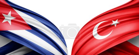 Photo for 3D illustration.  Turkey flag and Cuba   flag of silk - Royalty Free Image